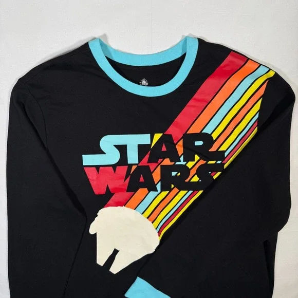 VTG Disney Star Wars XL Pullover Women/Men Colorful Sweatshirt Black Striped - Picture 2 of 4